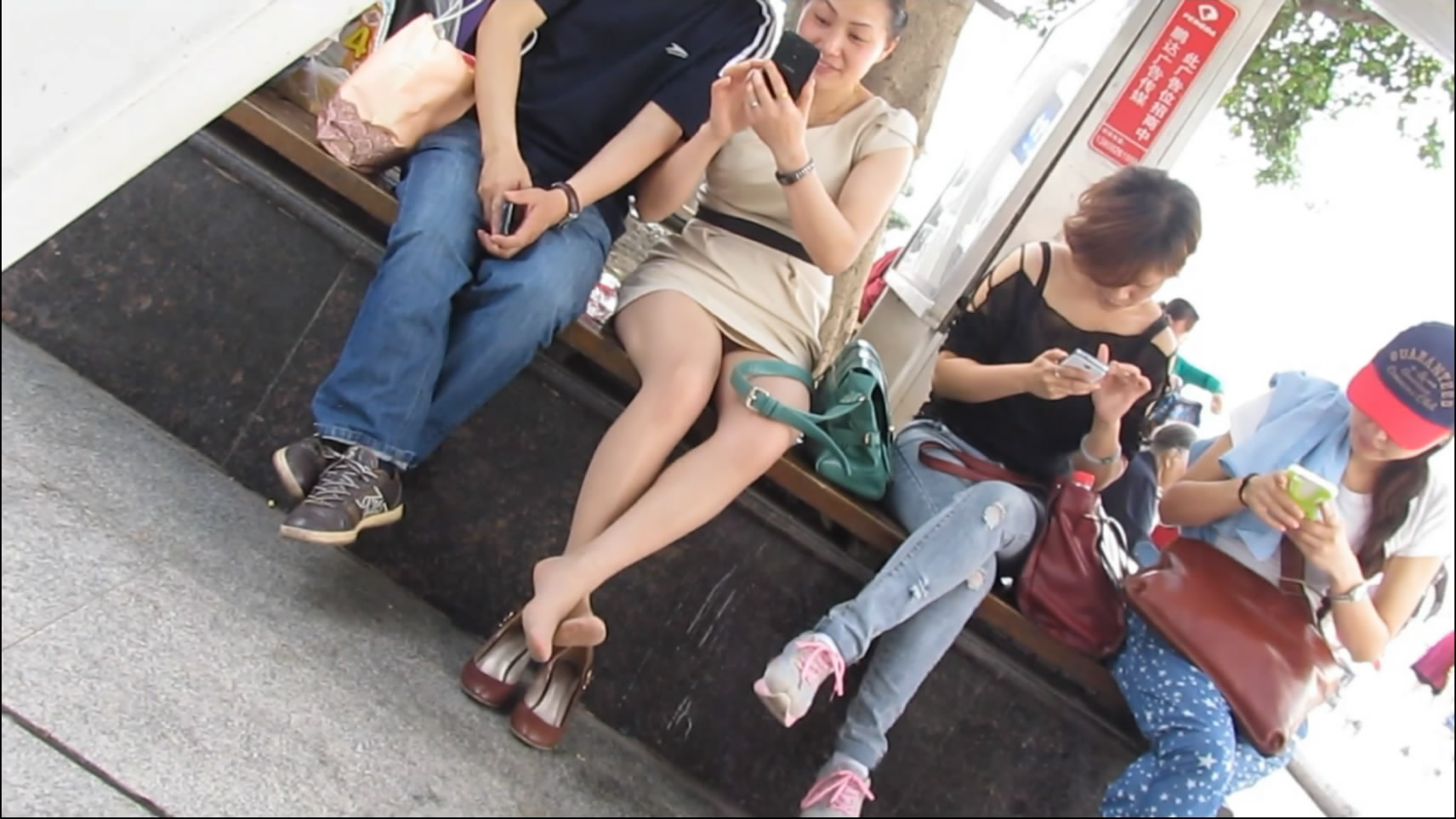 Nylon Legs has Tired Even watching Cellphone.